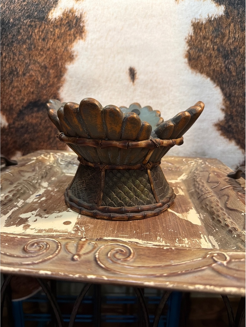 Vintage Decorative Footed Bowl with Floral Petal Design